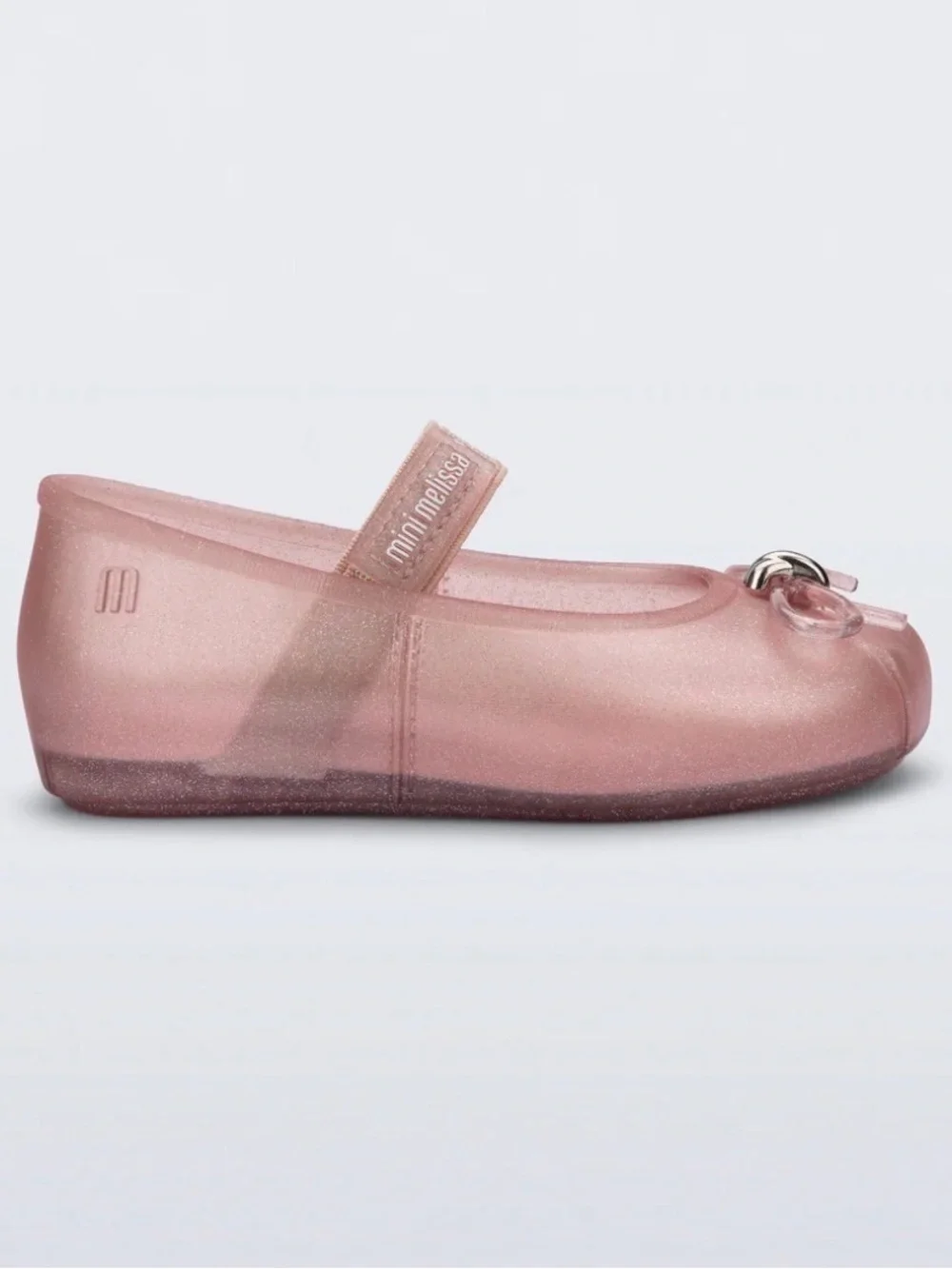 Mini Melissa Girls' Rose Pink Glitter Mary Jane Flats with Bow